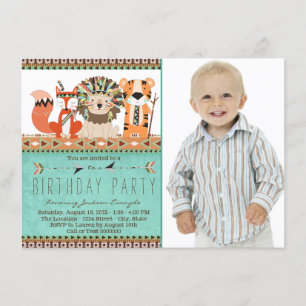 Invitation Parti d'anniversaire des animaux de la tribu Boho