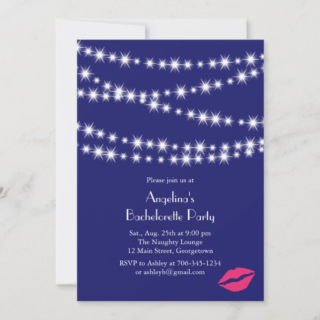 Invitation Parti de bachelorette Indigo Twinkle Lights (Devant)