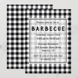 Invitation Parti de barbecue rustique Black En vichy Farmhous