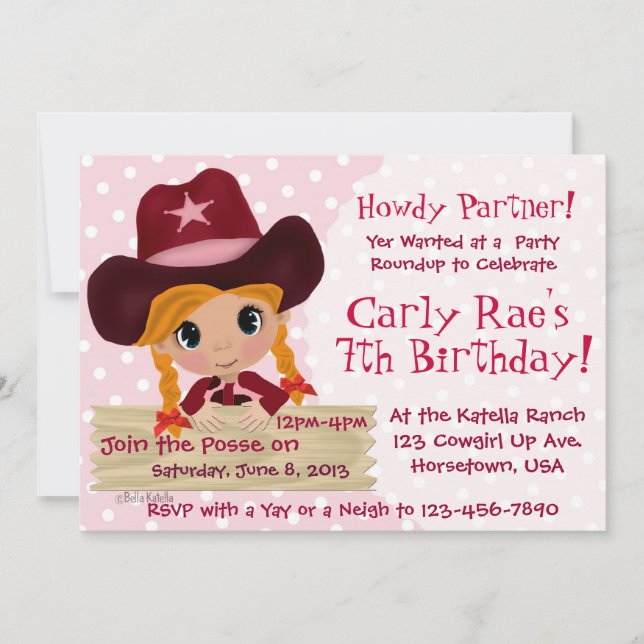 Invitation Parti de Cowgirl rose (Devant)