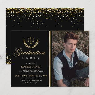Invitation parti de diplôme de l'école de droit Gold confetti