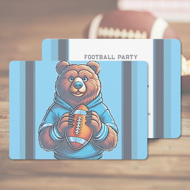Invitation Parti de football bleu (Blue Football Party Invitation (front and back))