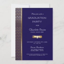 Invitation Parti de graduation bleu de la marine moderne