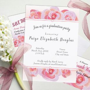 Invitation Parti de Graduation Botanique Rose rose pâle