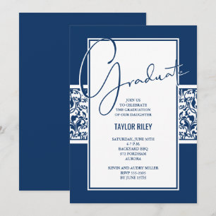 Invitation Parti de Graduation de la Marine Blue Damask