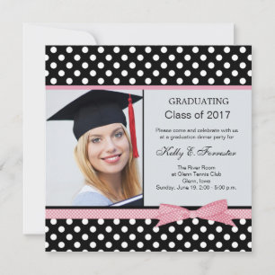 Invitation Parti de graduation de la polka noire blanche