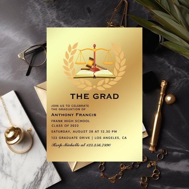 Invitation Parti de Graduation de l'Avocat Noir et Or (Créateur téléchargé)