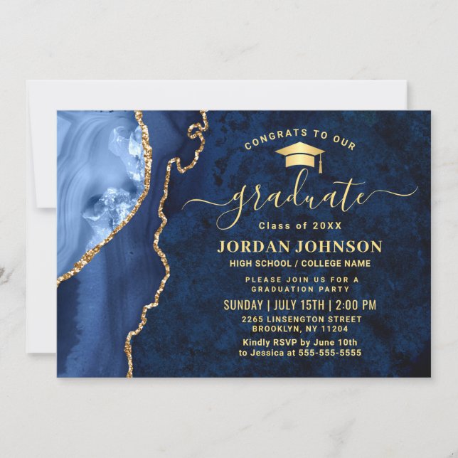 Invitation Parti de graduation en marbre bleu de la Marine d' (Devant)