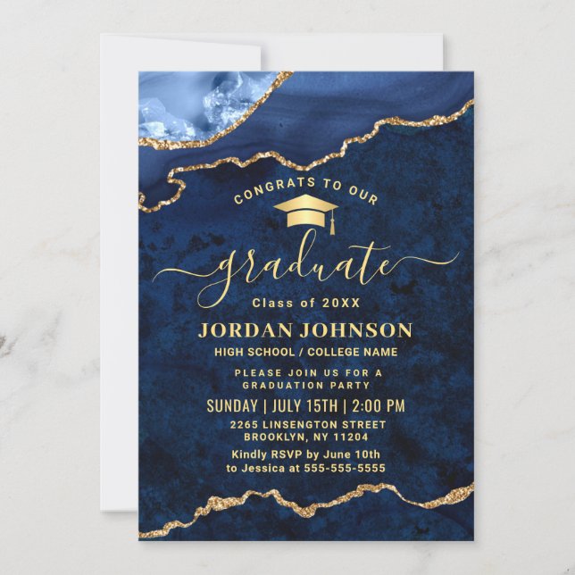 Invitation Parti de graduation en marbre bleu de la Marine d' (Devant)