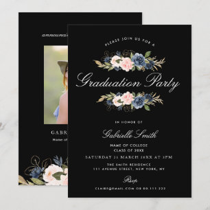 Invitation Parti de graduation floral bleu et roux de la mari
