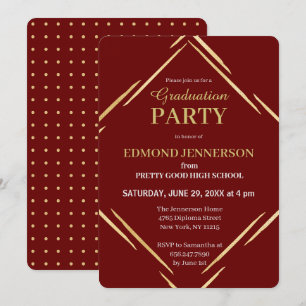 Invitation Parti de graduation géométrique en or rouge modern