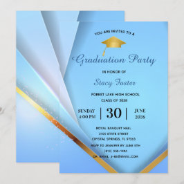 Invitation Parti de graduation Gold sur les couches bleues Fo