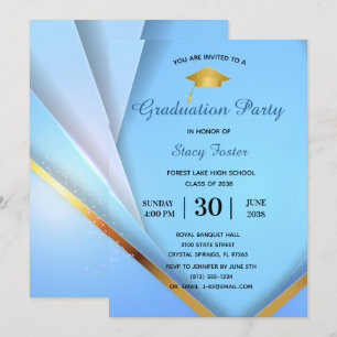 Invitation Parti de graduation Gold sur les couches bleues Fo