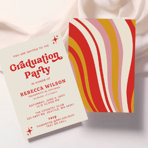 Invitation Parti de graduation les années 70 rouge ivoire rét