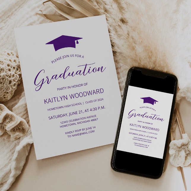 Invitation Parti de graduation moderne Casquette violet 2025 (Créateur téléchargé)