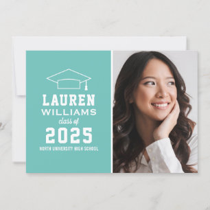 Invitation Parti de graduation photo bleu Aqua moderne