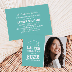 Invitation Parti de graduation photo bleu Aqua moderne