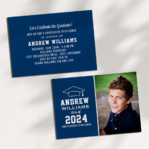 Invitation Parti de graduation photo bleu de la Marine modern
