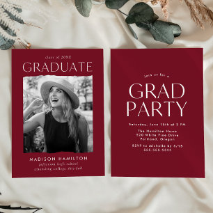Invitation Parti de graduation photo de la Bourgogne moderne
