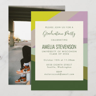 Invitation Parti de graduation photo moderne violet vert arri