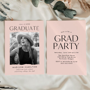 Invitation Parti de graduation photo rose pâle du bord modern