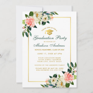 Invitation Parti de graduation rose Tropical Floral Invitatio