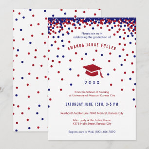 Invitation Parti de graduation rouge, blanc et bleu