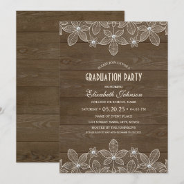 Invitation Parti de Graduation Rustique Wood Lace Pearl Grad