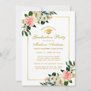 Invitation Parti de graduation Tropical rose Floral Invitatio