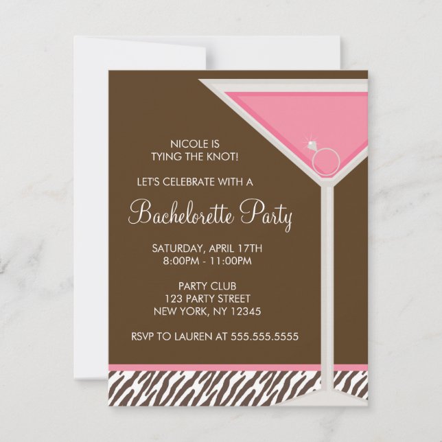 Invitation Parti de la bachelorette en verre de Martini rose (Devant)