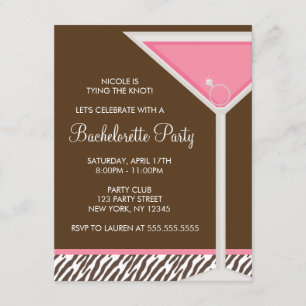 Invitation Parti de la bachelorette en verre de Martini rose
