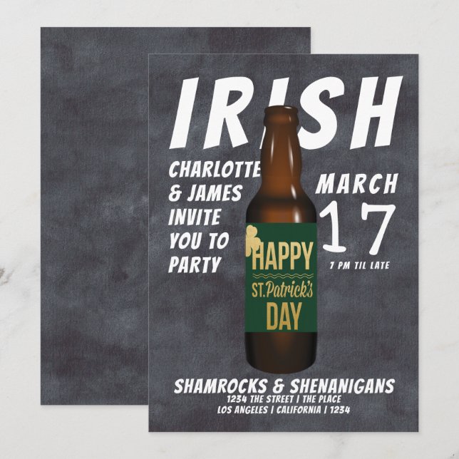Invitation Parti de la bière Jour de la Saint Patrick Shenani (Devant / Derrière)