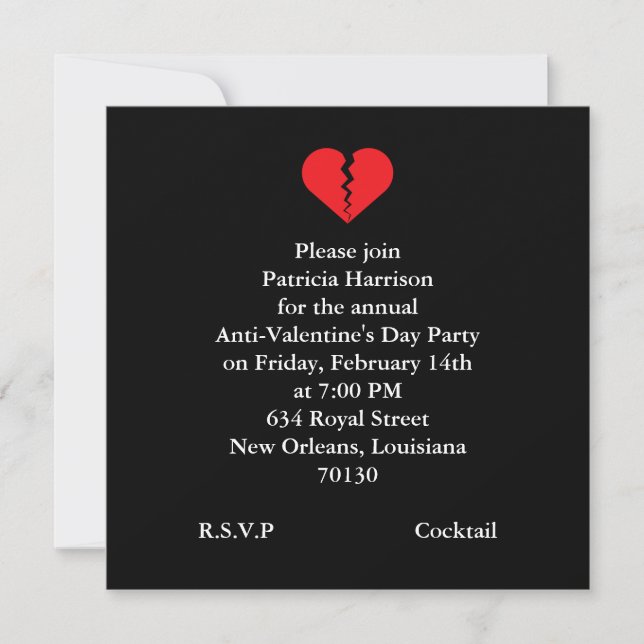 Invitation Parti de la fête anti-Valentines (Devant)