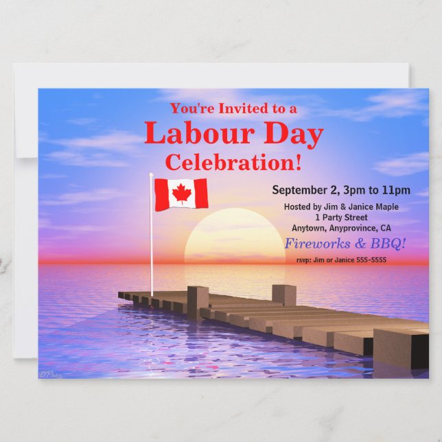 Invitation Parti de la fête du travail Drapeau canadien à qua (Devant)