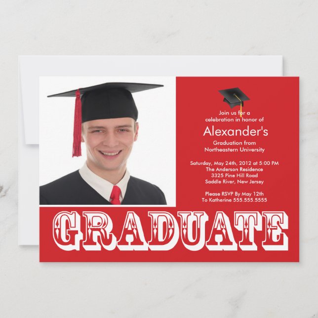 Invitation Parti de la graduation en photo rouge moderne (Devant)