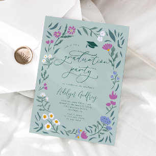Invitation Parti de la graduation Fleur sauvage verte