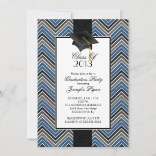 Invitation Parti de la graduation moderne Blue Chevron 2013