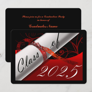 Invitation Parti de la graduation rouge et noire