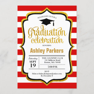 Invitation Parti de la graduation - Rouge Gold Black White