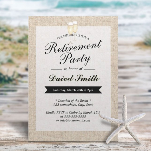 Invitation Parti de la retraite applaudit Rustic Burlap (Créateur téléchargé)