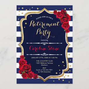Invitation Parti de la retraite - Bleu bleu marine Blancs Ros
