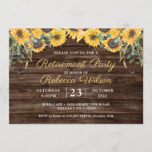 Invitation Parti de la retraite de tournesol en bois rustique