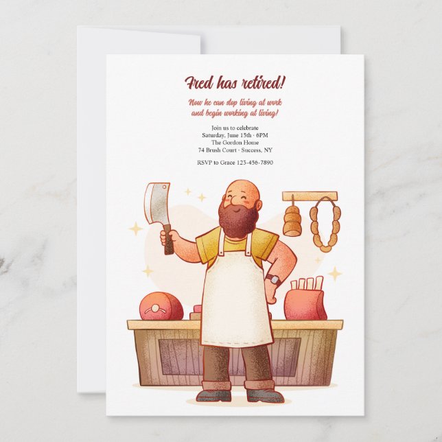 Invitation Parti de la retraite du boucher (Devant)