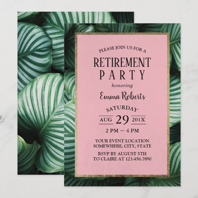Invitation Parti de la retraite moderne Feuille tropicale (Devant / Derrière)