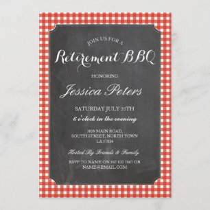Invitation Parti de la retraite Red Check Rustic Chalk BBQ