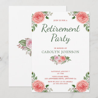 Invitation Parti de la retraite Rose floral Pink Green Invita