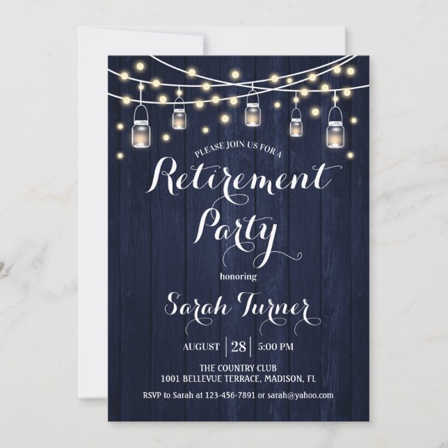 Invitation Parti de la retraite - Rustic Navy Wood (Devant)