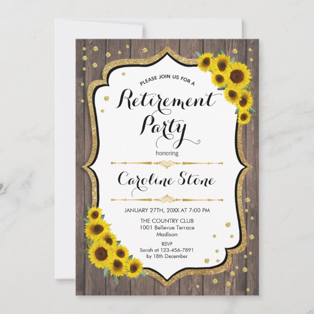 Invitation Parti de la retraite - Sunflower Wood (Devant)