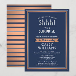 Invitation Parti de la retraite surprise Élégant Marine Cuivr