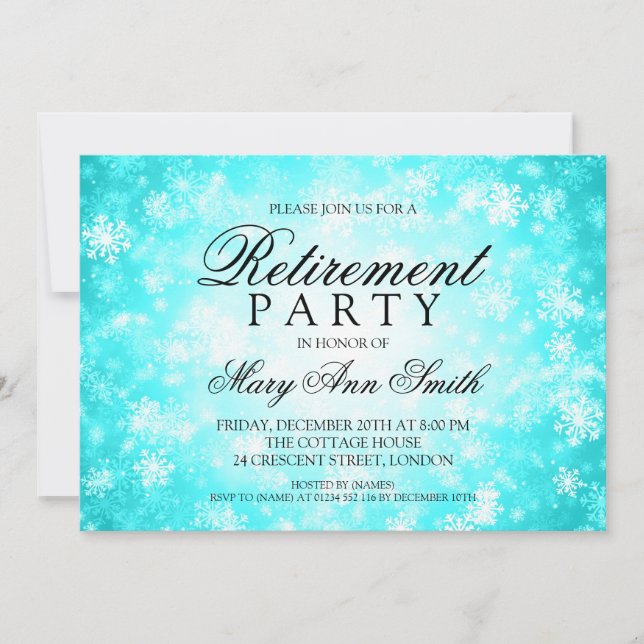 Invitation Parti de la retraite Turquoise Winter Wonderland (Devant)